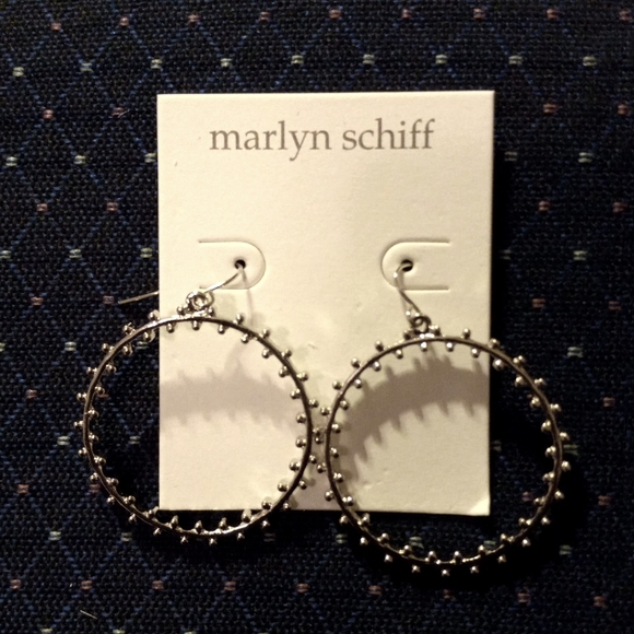 Marlyn Schiff, Silver Decorative Hoop Earrings - Picture 1 of 5